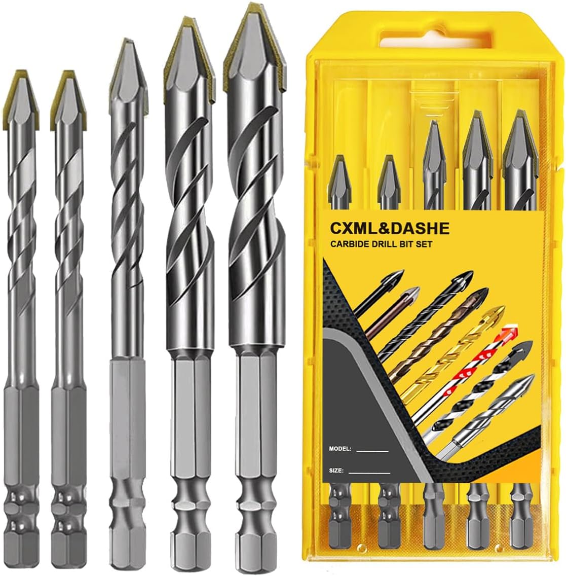 CXML&DASHE High-Strength Eccentric Twist Drill Bit, High Hardness Skewed Head Eccentric Drill Bits, Multifunction Drill Bit Sets Quick Drilling in 3s for Tile/Glass/Metal/Wood/Plastic (6+6+8+10+12)