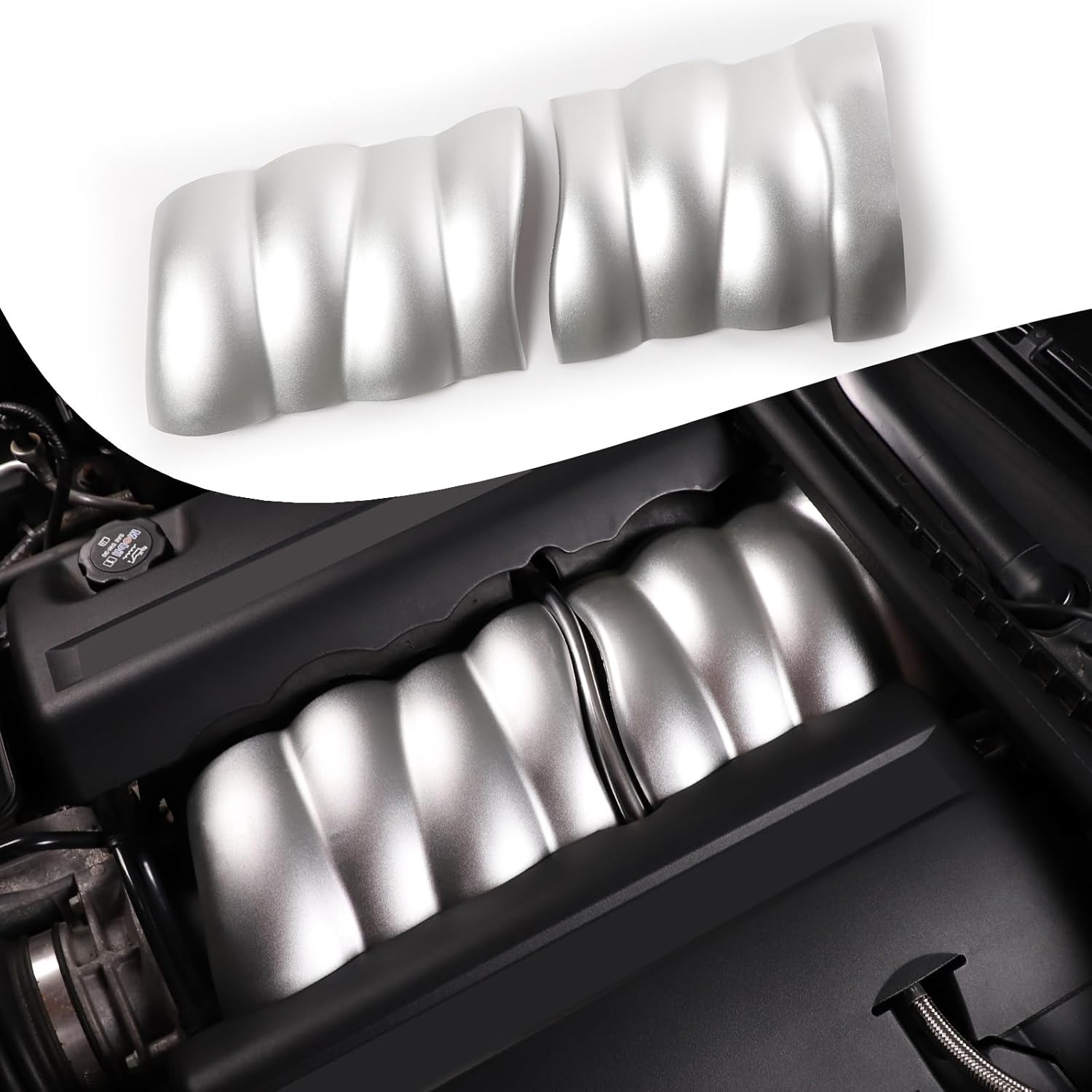 Lcojicep Car Engine Air Inlet Decoration Sticker Compatible with Corvette C6 2005-2013 Aluminum Alloy Hood Engine Trim Sticker Interior Accessories (Silver)