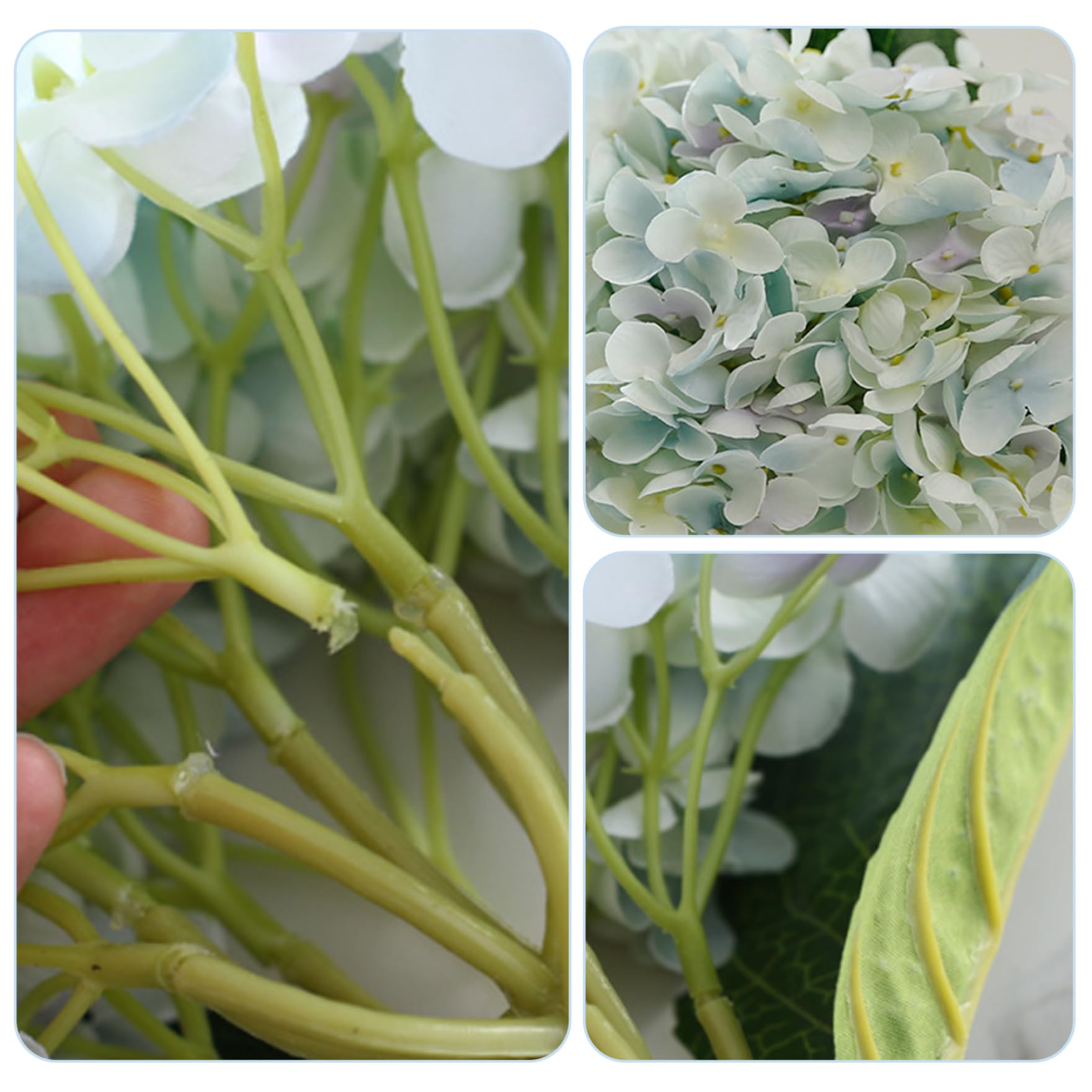 4 piezas de flores artificiales de hortensias azules, flores artificiales de hortensias de tela de 22 pulgadas con detalles exquisitos, sin riego, imitación para decoración del hogar y fotografía.
