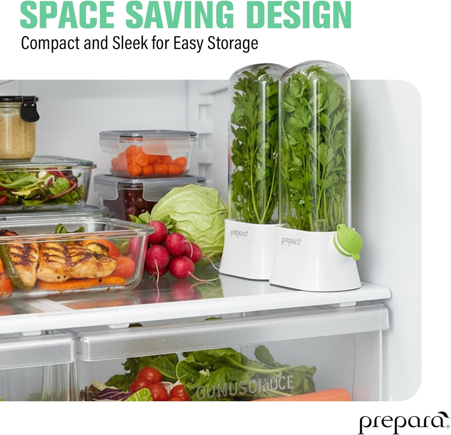 Prepara Herb Savor Eco Fresh Herb Keeper - Compact for Sleek Fridge Storage, BPA Free Plastic - Plant Hydration Container Prolongs Freshness Up to 3 Weeks - Dishwasher Safe (2-Pack)