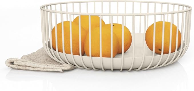 Wire FruitBowls -Stylish Metal Wire FruitBasket for Kitchens -Decorative Fruit and Veg Storage Holder - Ideal Kitchen Accessories for Modern Decor -Warm Gray, 1 Unit, H4xL11xW11 IN-Heavy Weight