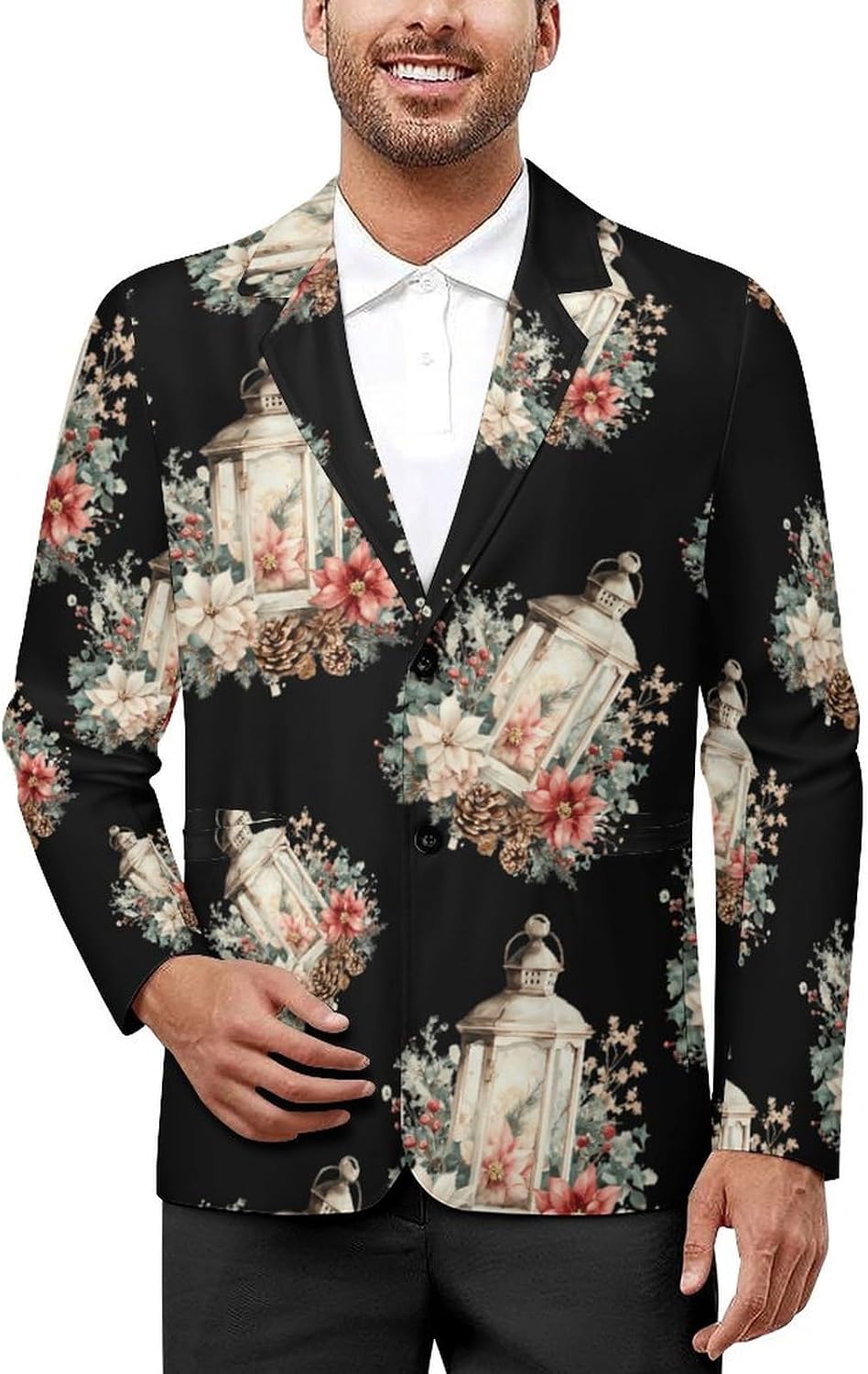 Vintage Festive Lantern Classic Suits Blazer for Men Business Tuxedo Jacket