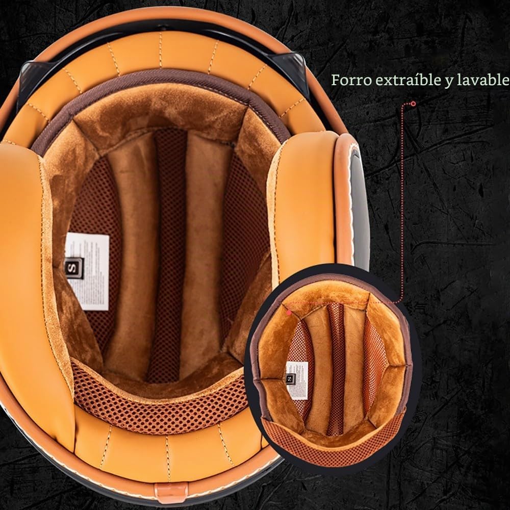 Vintage Casco Moto Abierto, Cascos Jet Retro con Gafas, Casco Scooter Retro Homologado ECE, Cascos Jet para Hombre y Mujer Casco de Motocicleta, 3/4 Casco