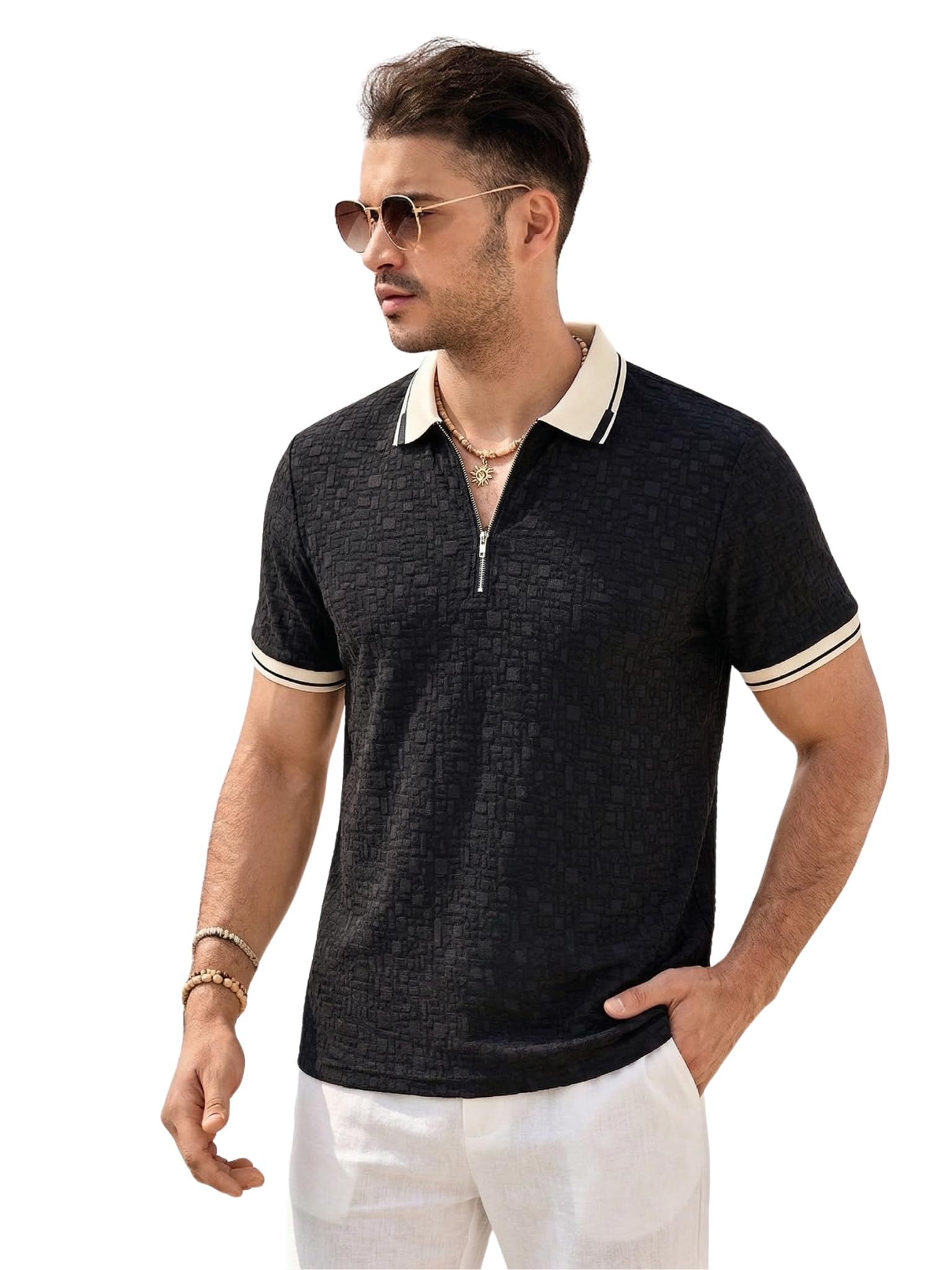 Men's Chain Jacquard Polo T Shirt | Half Sleeve | Comfortable Fit Wear | Stylish Casual Look | Breathable Feel |Modern Style | Easy Movement | Everyday Wear (Polo)-image-29