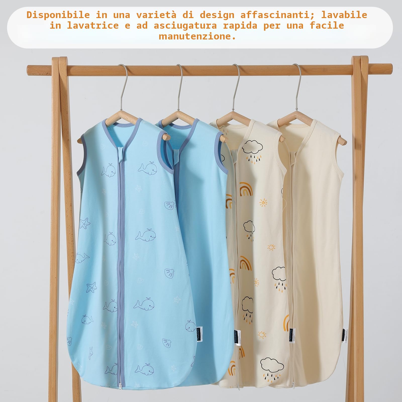 Sacco Nanna Neonato 0-6 Mesi 0.5 TOG 2 Pezzi Cotone Biologico OEKO-TEX Cerniera Doppia