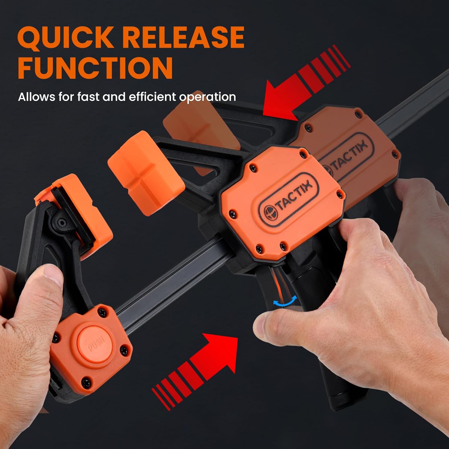 TACTIX 6" Bar Clamps for Woodworking, 2-Pack 300lbs One-Handed Spreader/Clamp, Quick-Clamp Wood Clamps Set for Hand Wood Working, Carpentry, and DIY Projects