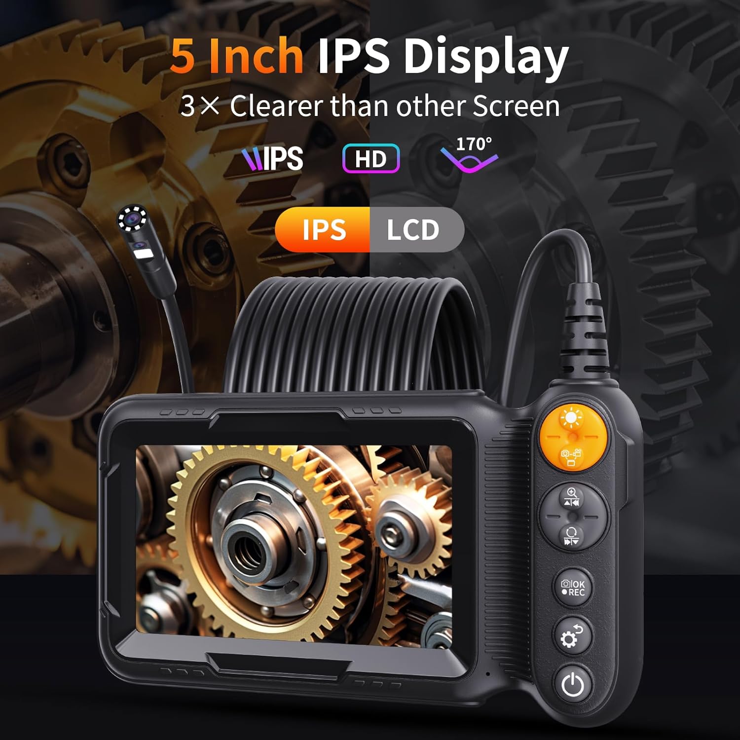 Borecope with Light 5M, 5in Dual Lens Endoscope Camera with Light, Digital Inspection Camera, 7.9mm IP67 Waterproof Endoscope, 5M/16.4FT Semi-Rigid for Car Wall Plumbing-6PCS ACCS - Image 5