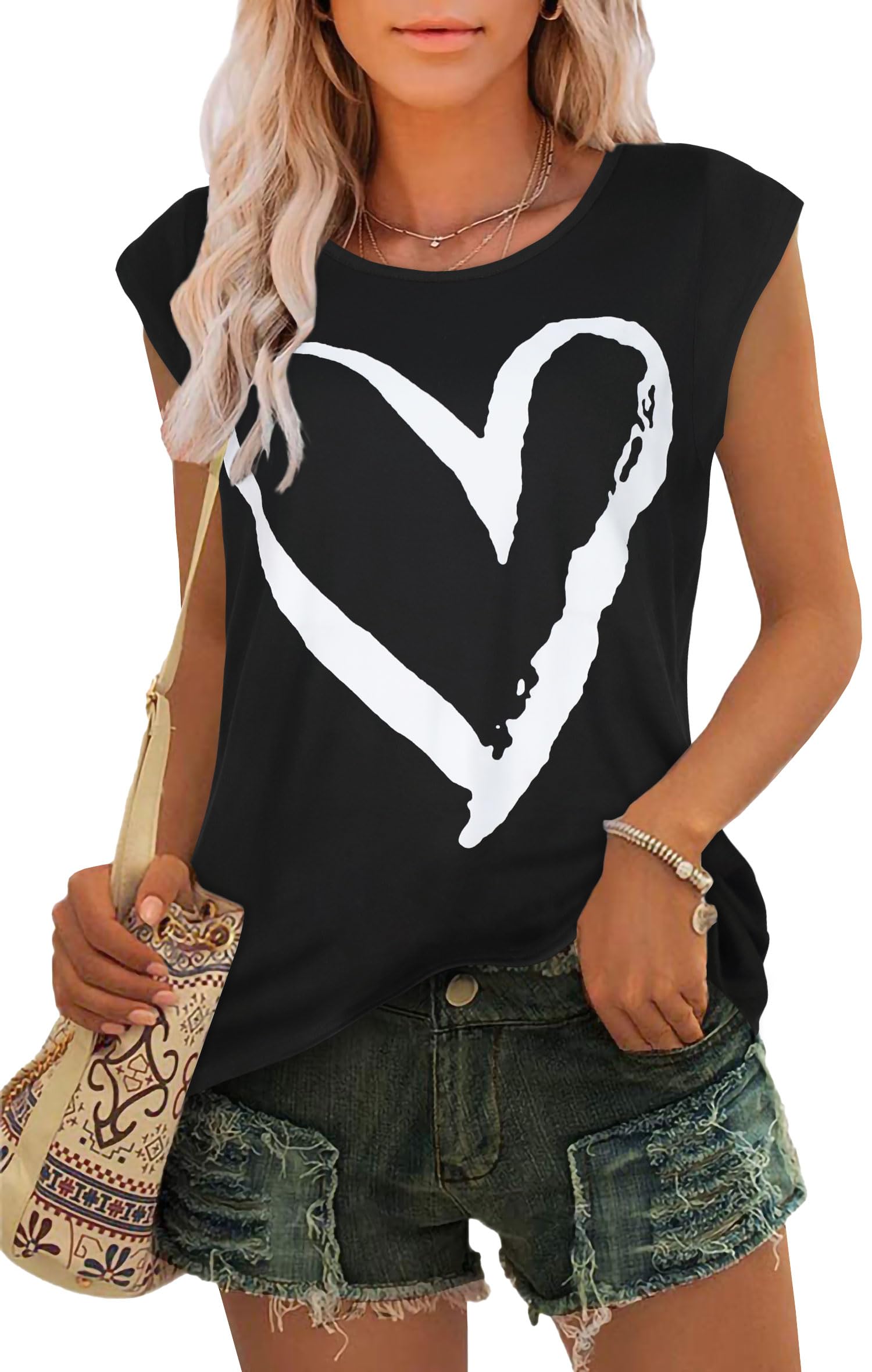 ADOREJOY Womens Cap Sleeve T Shirts Summer Tops Casual Crew Neck Loose Fit Tee Blouse