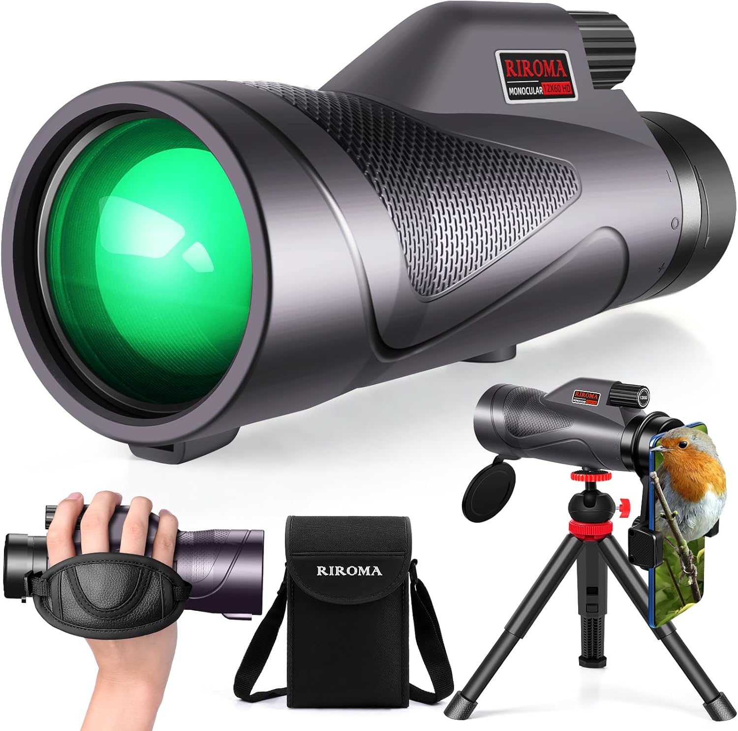 12x60 Monocular Telescope High Powered with Smartphone Adapter Tripod Plus Portable Bag, Larger Vision Monoculars for Adults with BAK4 Prism & FMC Lens, Suitable for Bird Watching Hiking acmeopts