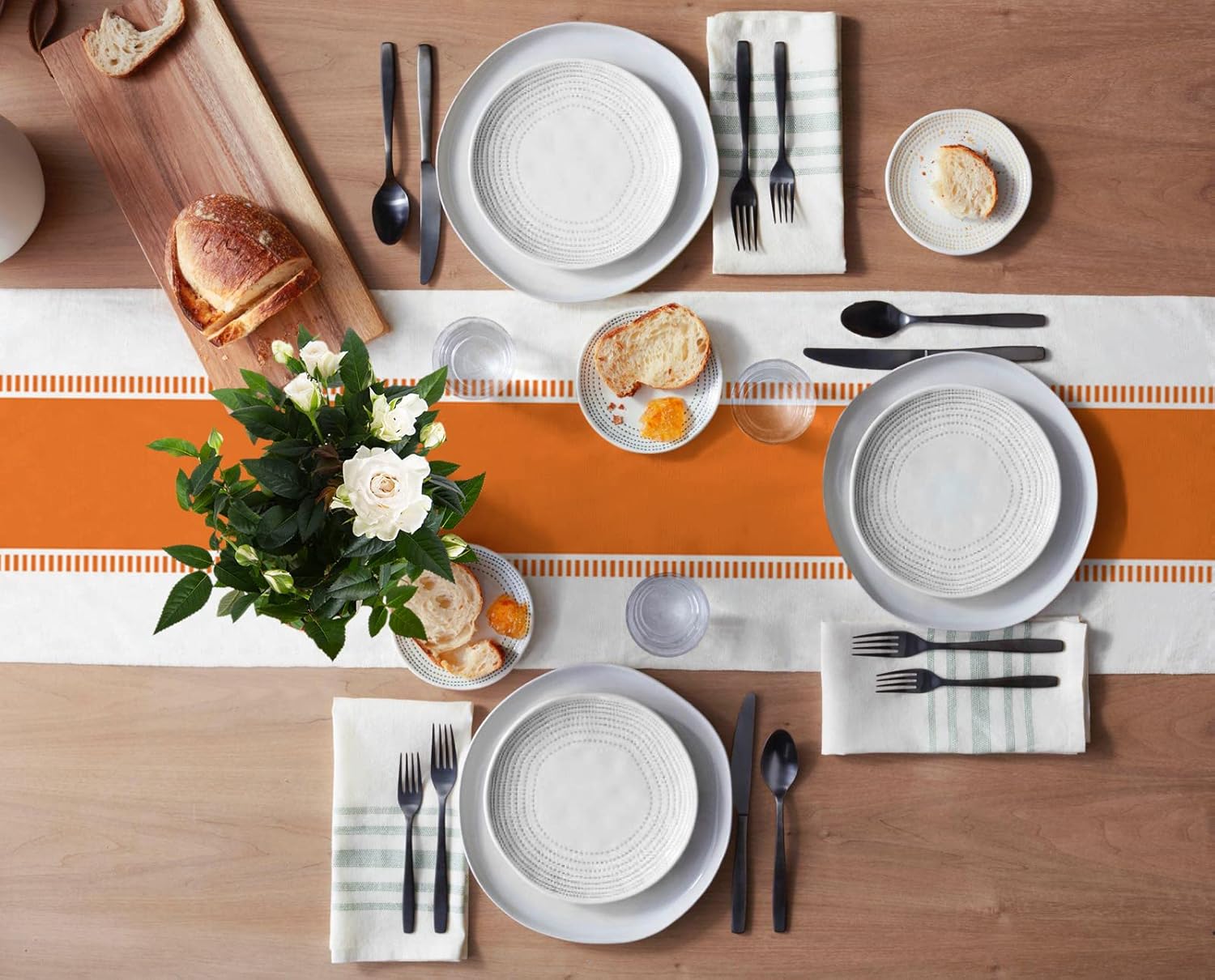 T&H XHome Linen Table Runner 108 Inches Long Orange White Stripes Minimalist Simple Pattern Table Runnes for Party Dining Room Dresser Farmhouse Wedding Banquet Home Decorations 13x108Inches
