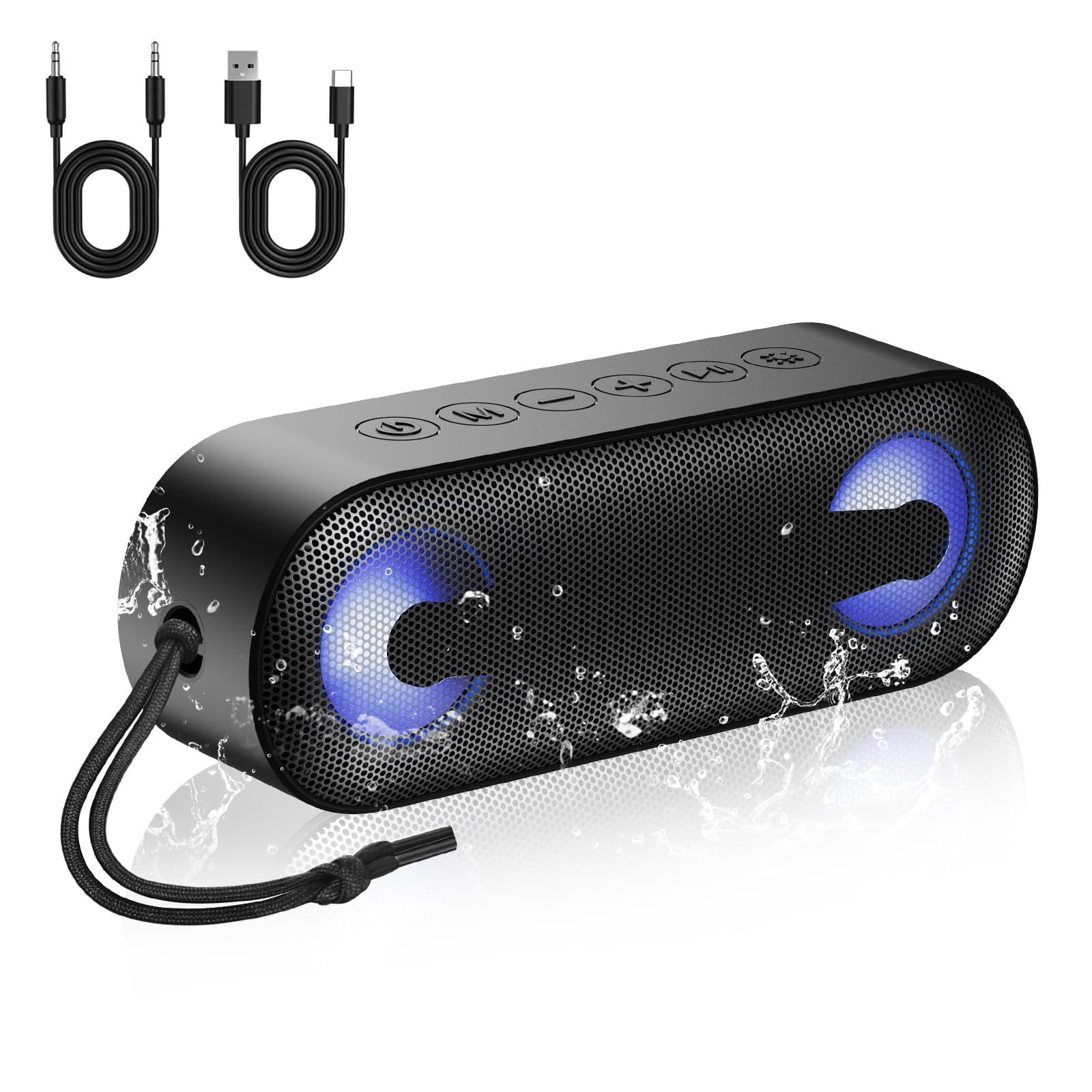 IKT Bluetooth Lautsprecher mit Licht, Musikbox Bluetooth 5.4, 30W Stereo Bass Boost, IPX7 Wasserdicht, 7 RGB Lichtmodi, 30h Spielzeit, Party-Lautsprecher für Innen & Outdoor, TWS, AUX, TF-Karte