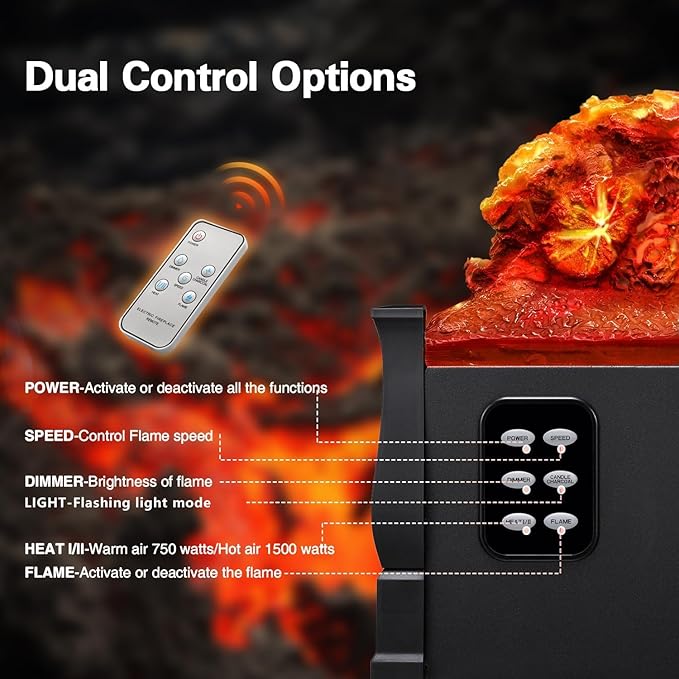 Chimenea Eléctrica Havato 1500W con Llama 3D y Control Remoto miniatura 7