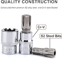 Vista 6 de CASOMAN 34 piezas de 3/8 pulgadas Torx Bit Socket y E-Torx (estrella) Juego de zócalos de acero CR-V y S2, E4-E20, T10-T60, a prueba