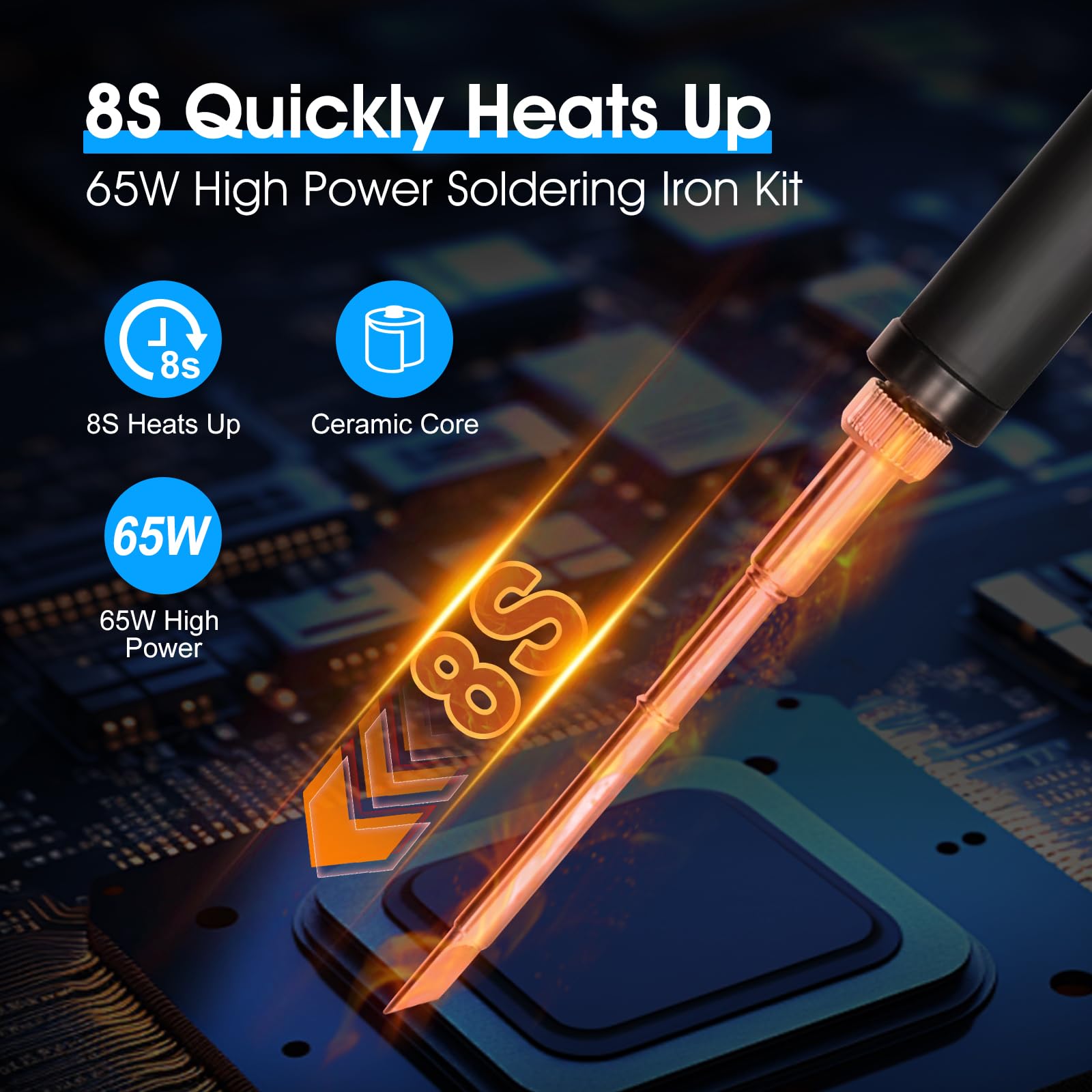 Soldador Estaño, Soldador de Estaño Profesional de 65W con Pantalla OLED, 5 Puntas de Soldador, 180-450℃ Calentamiento Rápido, Hibernación Automática; Soporte de Alambre de Soldadura Para Soldadura,