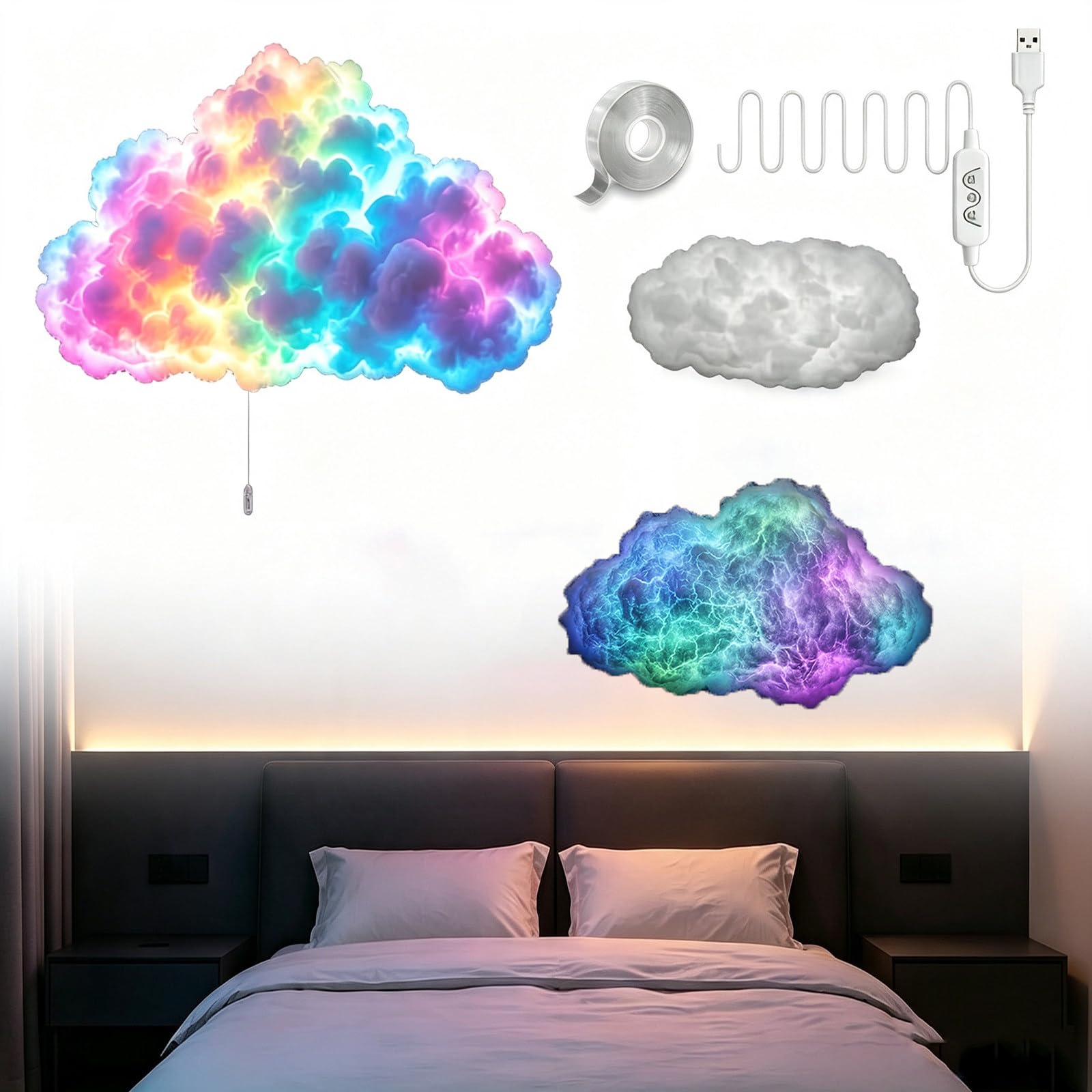 Lampy Led W Kształcie Chmury Do Sypialni–Synchronizacja Z Muzyką,Bluetooth 6m