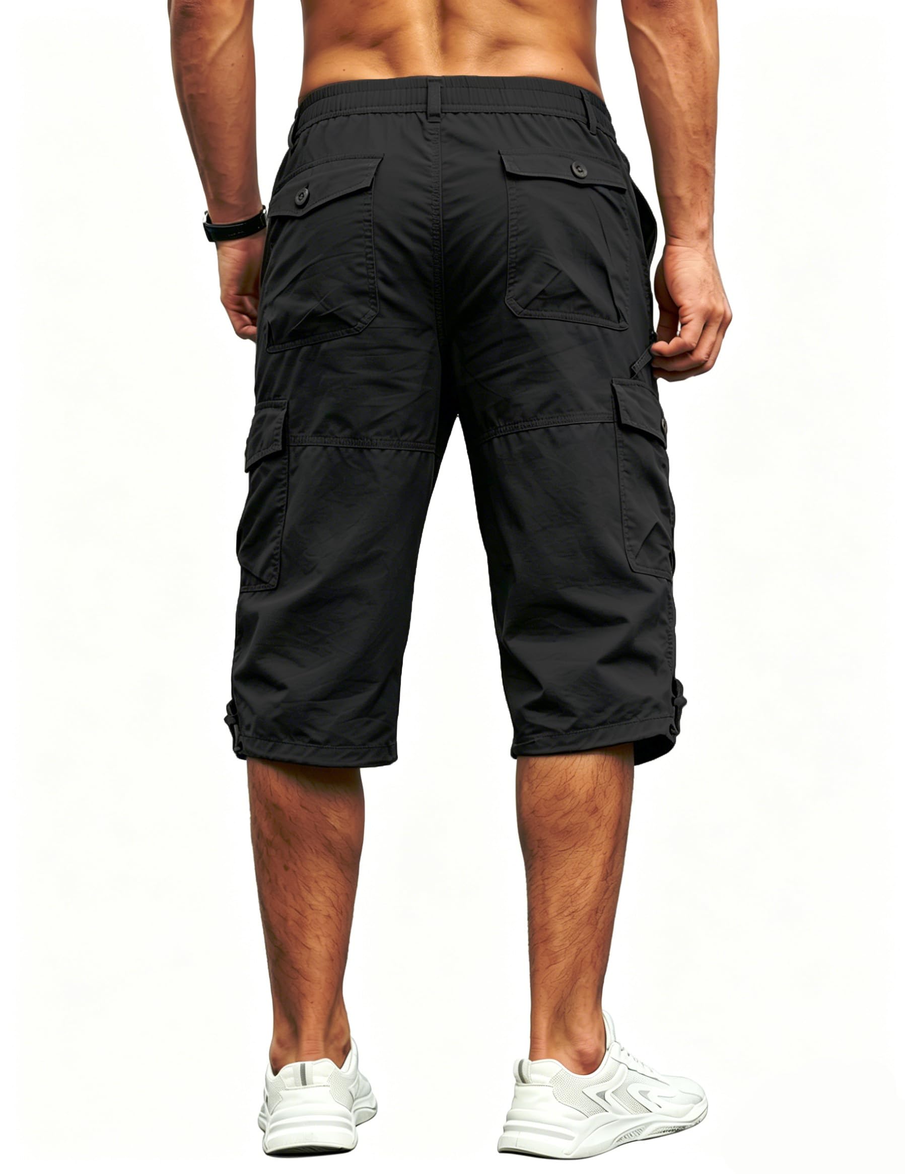 TACVASEN Herren Kurze Hosen 3/4 Cargo Shorts Baumwolle Sommer Dreiviertel Bermuda Cargohose Arbeitshosen mit Taschen