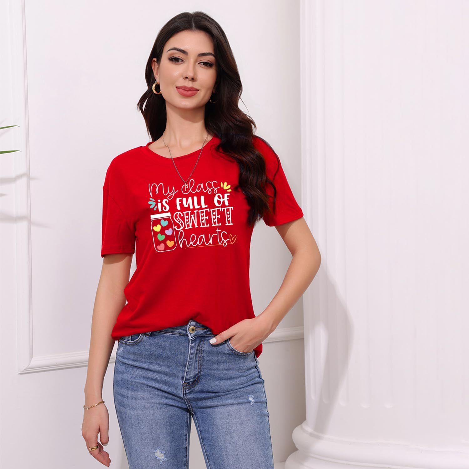 MAIHUN Teacher Valentines Shirt for Women My Class is Full of Sweet Hearts Tshirt Teacher Life Tee Tops - Image 2