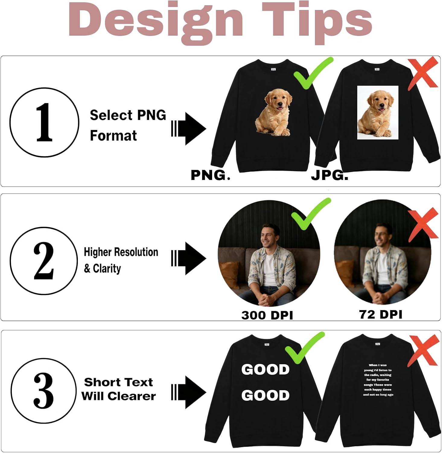JPLILY Custom Crewneck sweatshirt with Your Image & Text, 100% Soft Cotton for Odor-Free,Heat-Transfer & DTG Printing for HD - Image 4