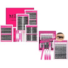 MilyBest 4 Styles Lash Clusters Kit, 864 Pcs D Curl Volume Lashes | Manga Lash Clusters Kit 80D with Spikes and Bottom Lashes