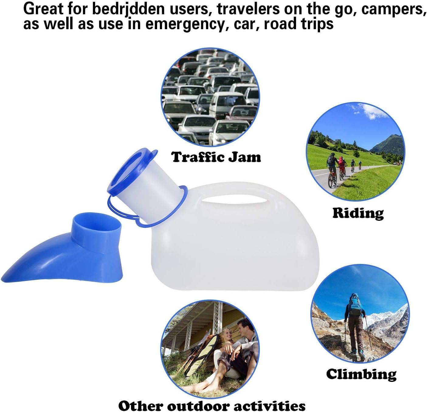 CUREPACK Unisex Potty Urinal for Car, Toilet Urinal for Men and Women, Pee Bottle with Lid and Funnel, Portable Urinal for Car, Elderly, Child, Diabetic, Camping, Outdoor Travel, Funnel Included - Image 5 thumbnail