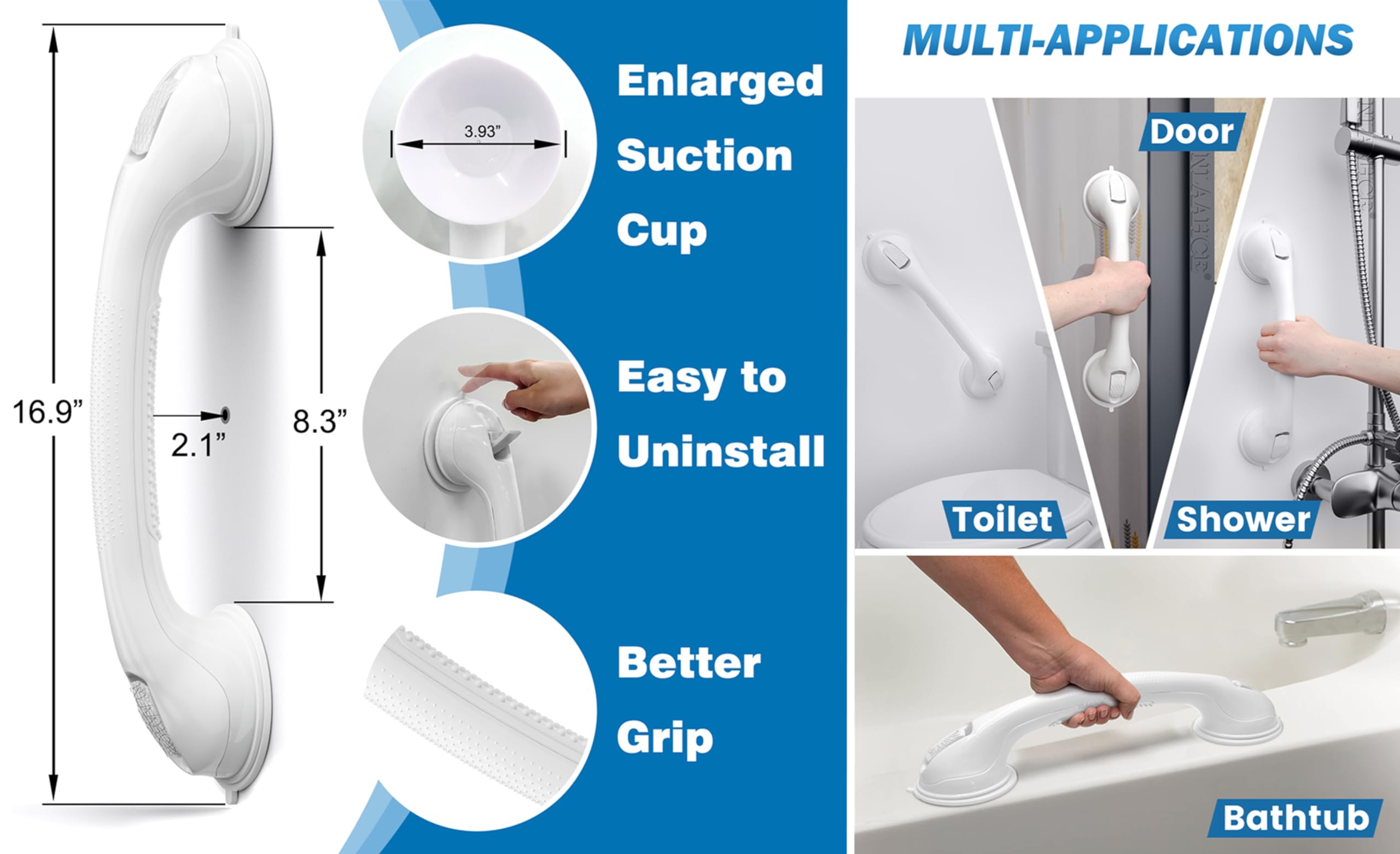 AirTight Haltegriffe für Dusche, strapazierfähig, 40,6 cm, ADA-konform, Haltegriff für Senioren, Duschgriffe für ältere Menschen, Saugnapf, Sicherheitshandlauf für Badezimmer, Badewannen