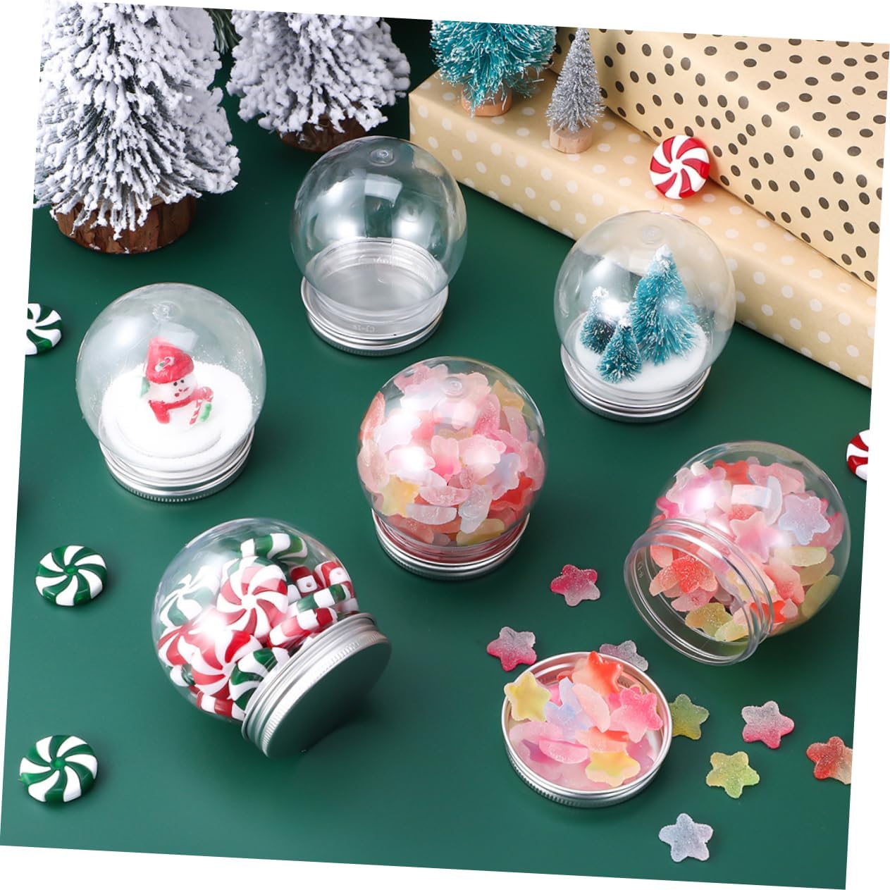 40pcs Plastic Snow Globe Candy Jar Kit Empty Water Globes for Crafts Christmas Decorations and Home Decoration