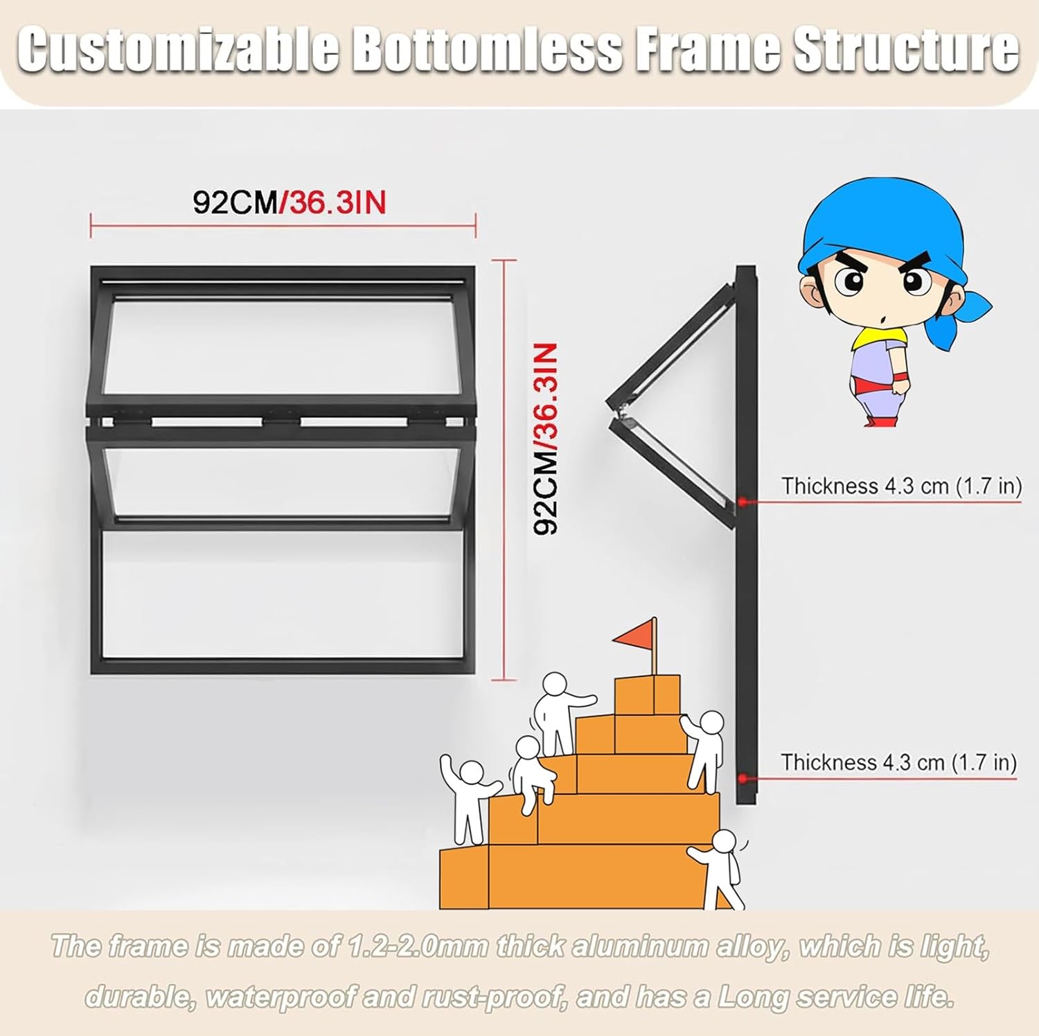 White_44x30in (112x76cm) Aluminum Frame Up Down Foldable Sliding Windows, Lockable Double Hung with Handle, Customizable Mobile Home Vent for Coffee Shop Kitchen Food Truck Black