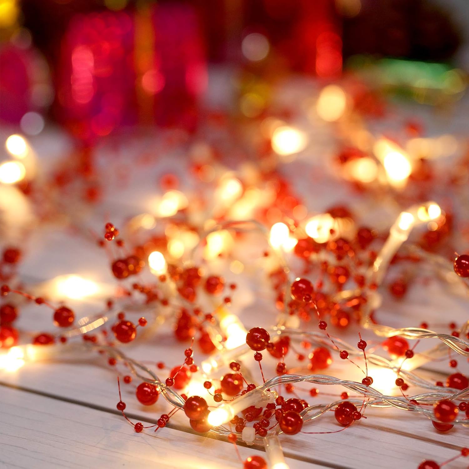 LED Pearl Berry Beaded Garland String Light 13 ft 40 Bead Light for Indoor Outdoor Festive