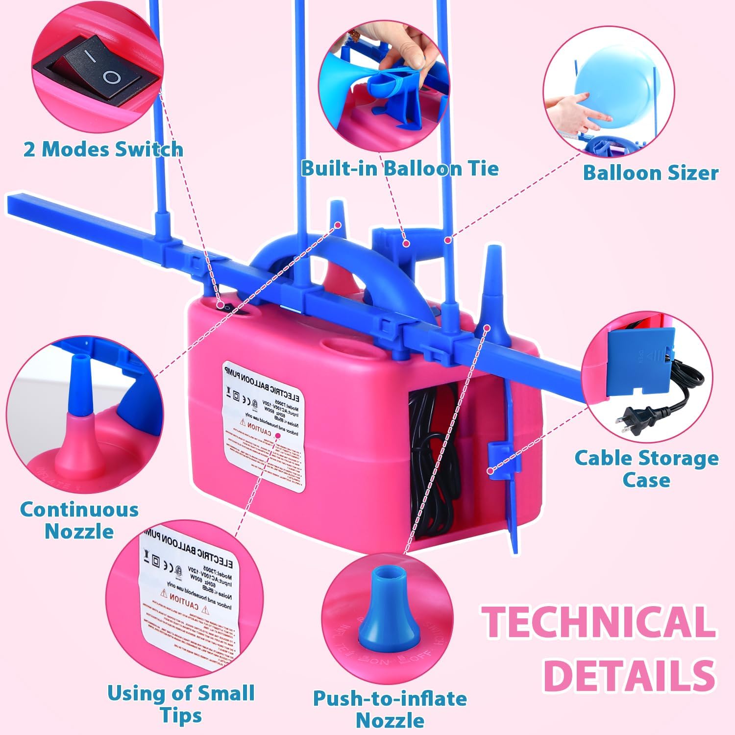 Balloon Pump Electric, Electric Air Pump Replace Manual Balloon Hand Pump, US Standard Plug Balloon Inflator Pump Electric with Dual Nozzles for Balloon Arch, Balloon Stand, Party Decorations