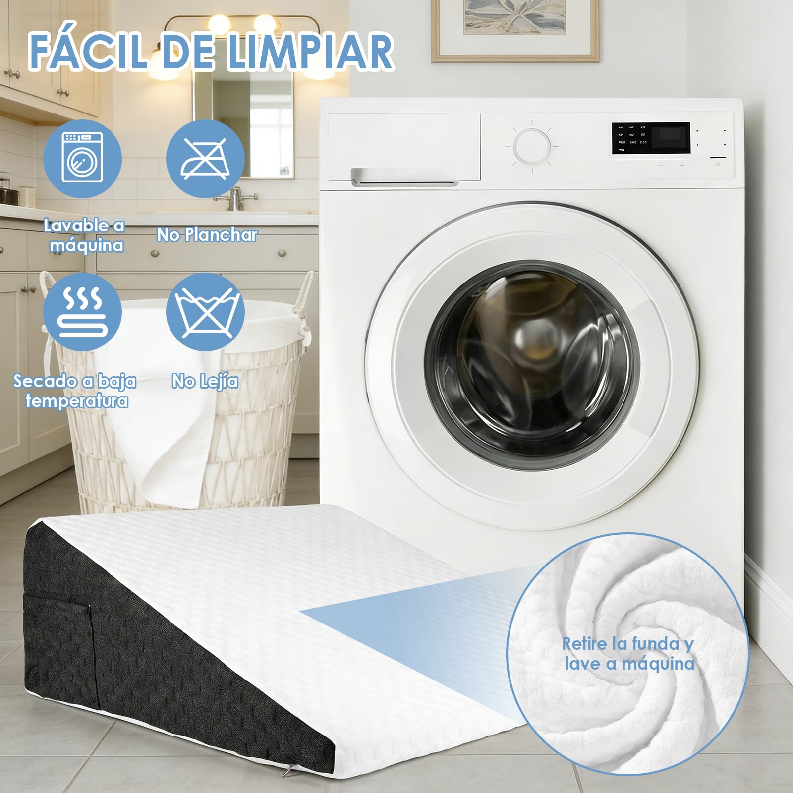 Cuña Antireflujo Adulto, Cojin Lectura Cama, Almohada Cuña, Soporte para La Espalda y Elevador de Piernas con Forma Triangular, para Cama y Sofá
