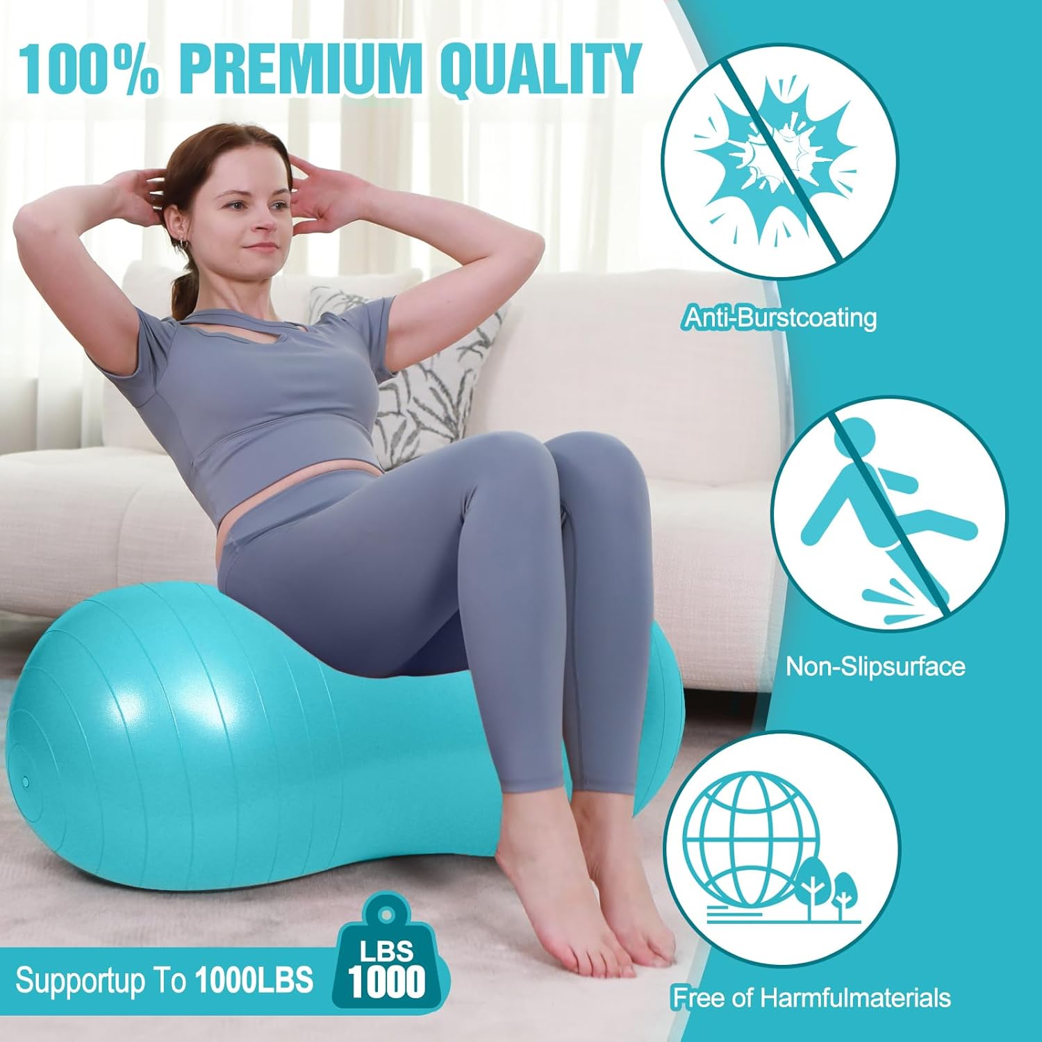 INPANY Peanut Ball - Exercise Ball for Labor Birthing, Anti-Burst Physical Therapy for Kids, Core Strength, Flexible Seating, Home & Gym Fintness, Sensory Chair Wiggle Seat for Girls and Boys