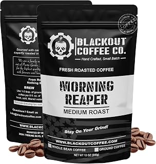 Blackout Coffee Morning Reaper Whole Bean Coffee – Medium Roast, Bold & Smooth Flavor, Non-Bitter – Freshly Roasted 12oz Bag, American Made