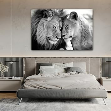 LYUNSHUO Lion and Lioness Canvas Wall Art Black and White Animals Couple Pictures Prints Abstract Wildlife Painting Minimalist Artwork for Living Room Bathroom Bedroom Office Wall Decor Ready To Hang