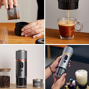 CONQUECO Cafetera Portátil con Cápsula de Espresso - 12V Máquina de Café Electrica con Batería - para Coche Camión y Viajes - Compatible con Cápsulas Originales Nespresso y Cápsula L'or5