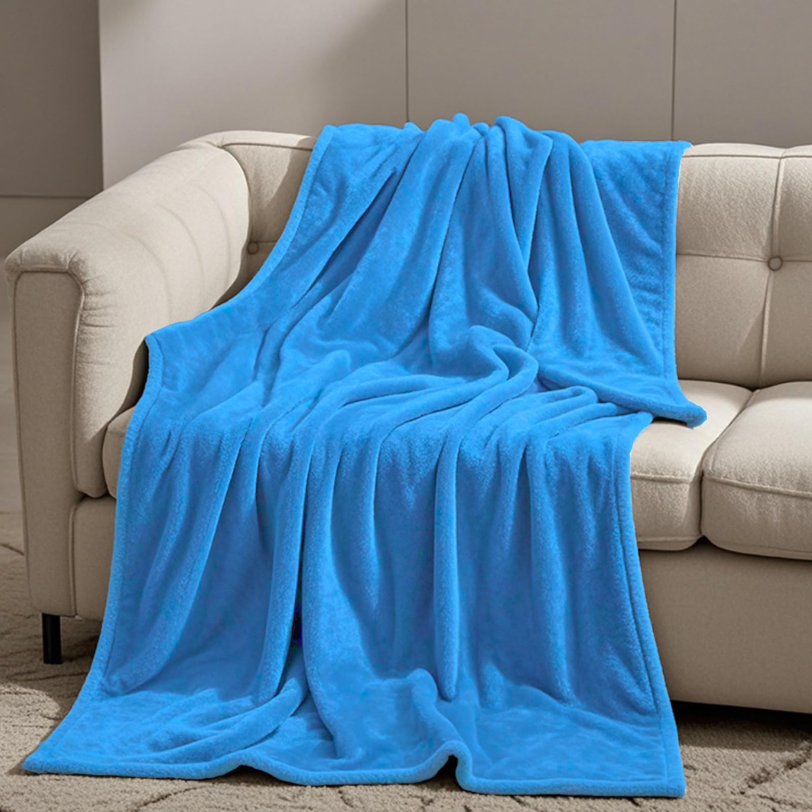 GOUTUI Fleece Blanket Throw 90 x 110 cm Large Fluffy Versatile Double Bed Throws Polyester for Sofa Couch Bed Throw, Blue