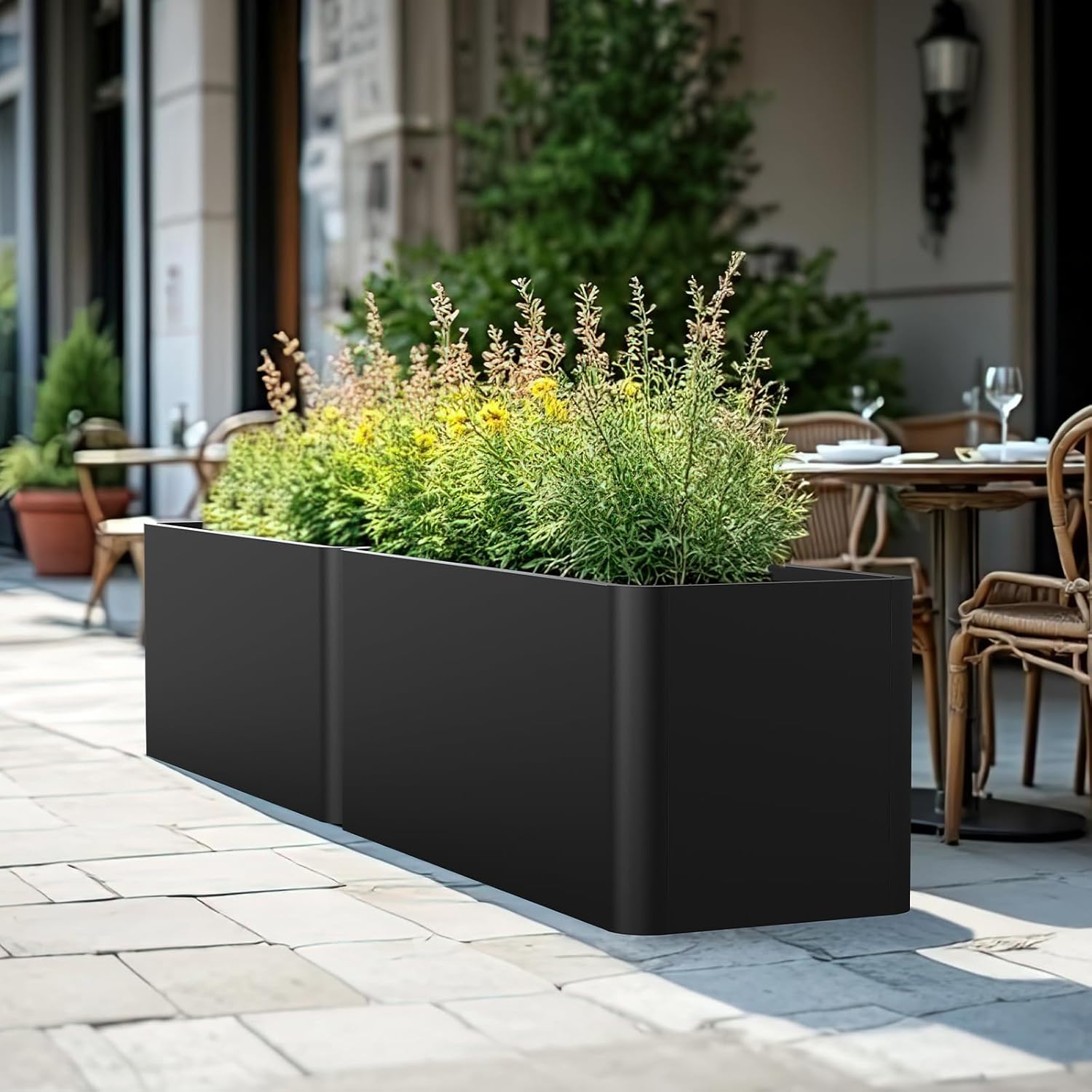Metal Rectangular Planter Box 36" L x 15" W x 15" H,Large Planter for Outdoor Plants with 6 Drainage Holes for Commercial Residential Patio Deck Garden