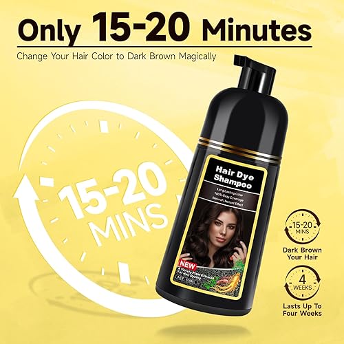 Miniatura 7 de Champú de tinte para el cabello castaño oscuro para cobertura de cabello gris y control de color, 3 en 1 a base de hierbas para hombresmujeres, sin