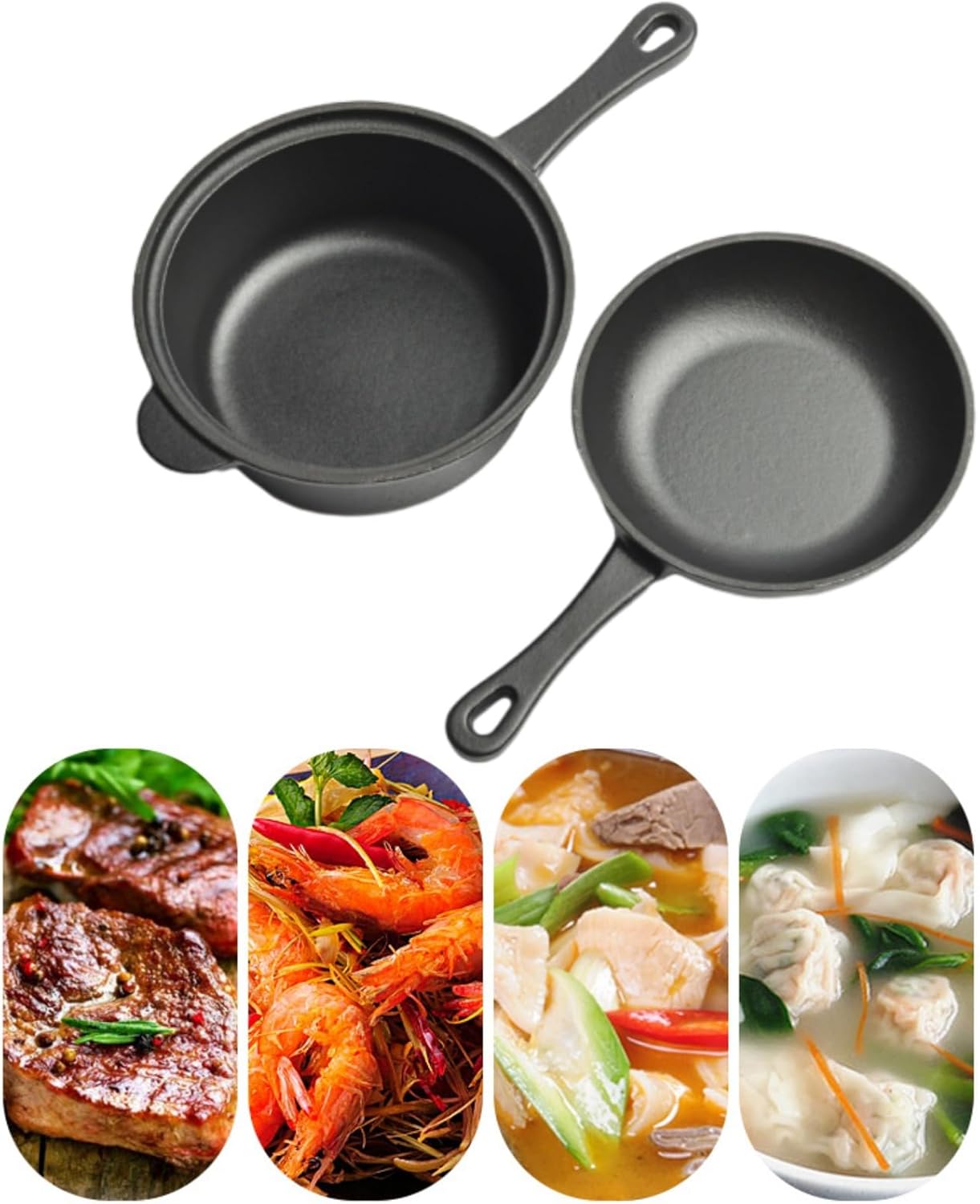 1.6 Quart Cast Iron Saucepan 7-Inch 2-in-1 Pre-Seasoned Cast Iron Pot with Lid & Silicone Basting Brush Small Pot for Indoor and Outdoor Cooking