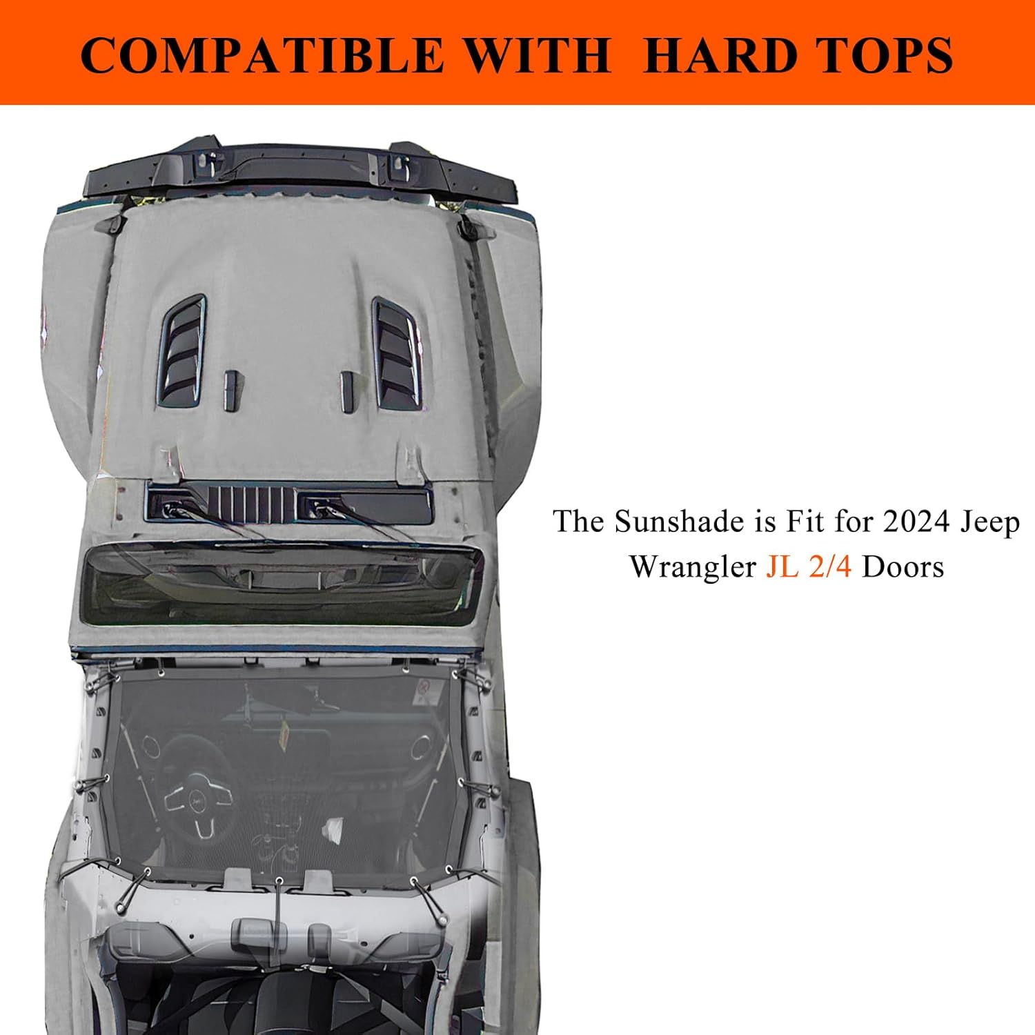 Upgrade Sunshade for Jeep Wrangler JLU 2024- Front Window Mesh Sun Shade for Jeep JL 4XE Accessories 2/4 Door- Blocks UV Rays, Wind, Noise- Top Cover Hard Top Accessories (Black)