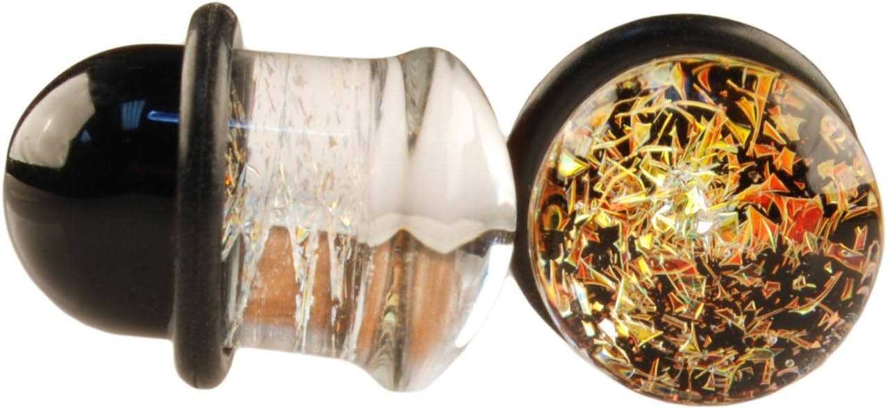 Pair of Glass Single Flared Foil Galaxy Plugs: 0g Copper