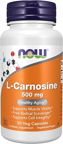 NOW Suplementos L-carnosina beta-alanil-L-histidina 500 mg envejecimiento saludable 50 cápsulas vegetales