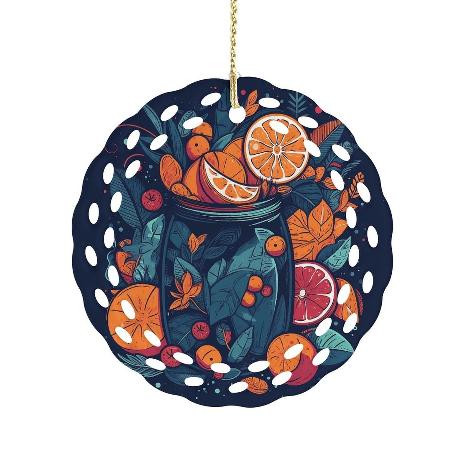 Btcowzrv Style Hand Drawn Fruit Pattern Ceramic Ornament,Round Ornaments With Hole Easy To Hang,Hanging Ornament For Wedding Party Home Window Garden Christmas Day Decor