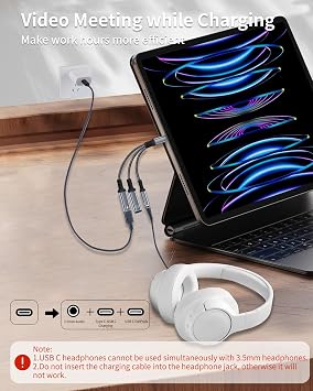 USB-C - 3.5mmヘッドホンと充電器アダプター、3イン1デュアルタイプC Auxスプリッター充電器ヘッドホンジャックドングルコード iPhone 15/16/17 Pro/Max/Plus、iPad、Samsung Galaxy S23/S24 Ultraに対応 グレー