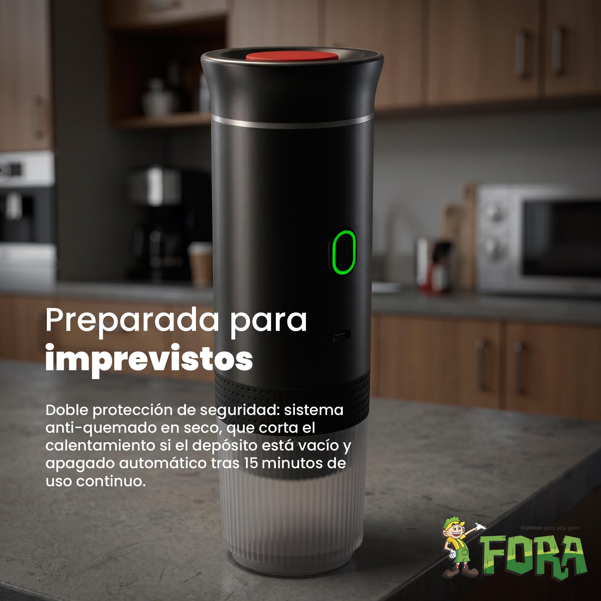 FORA Cafetera Portatil Espresso 3 en 1 - Capsulas y Cafe Molido, 20 Bares | Compatible Nespresso Original y Dolce Gusto. Bateria recargable USB-C, frio y caliente. Ideal coche, camping, oficina.
