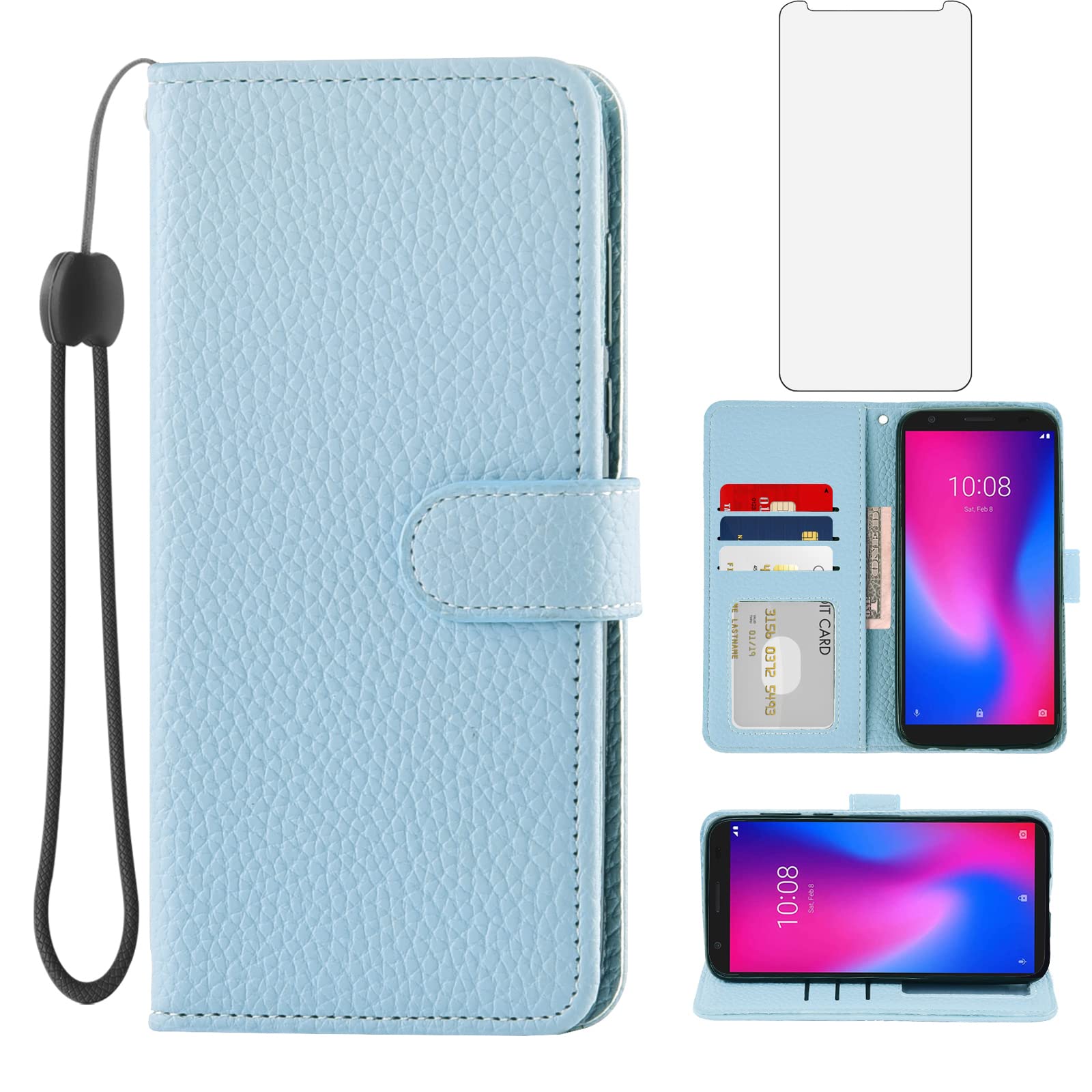Asuwish Compatible With ZTE Avid 579 Z5156CC Wallet Case And Tempered