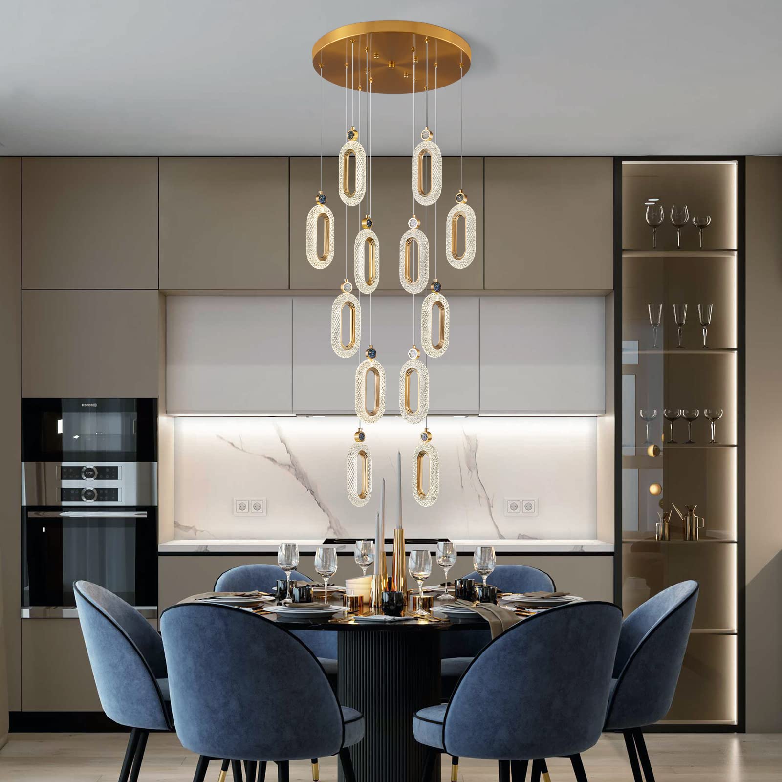 zhllmq 12 Light Modern Crystal Chandelier Dimmable LED Gold Spiral Foyer Chandeliers Entryway High Ceiling Pendant Lights Living Room Lobby Staircase Chandeliers