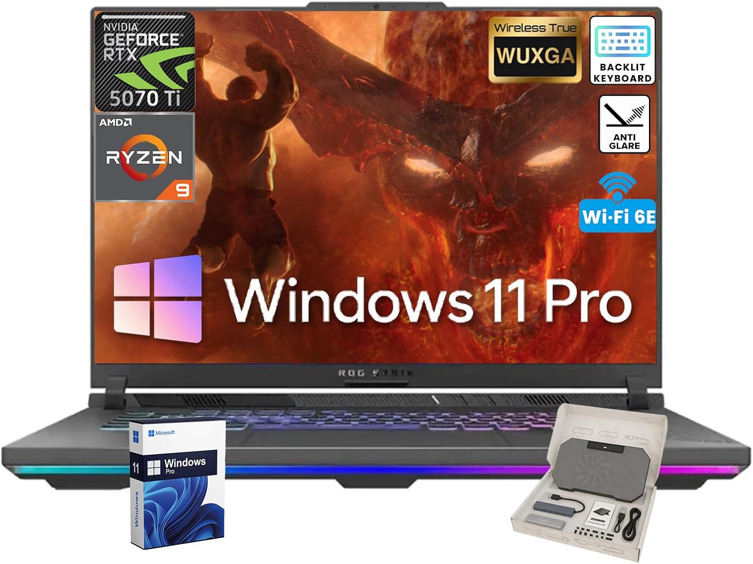 ASUS ROG Strix G16 Gaming Laptop  Dedicated GeForce RTX 5070 Ti 12GB GDDR7  16 WUXGA 300 nits Display  AMD Ryzen 9 8940HX(16-Core)  Backlit KB  Win 11 Pro  Accessories  16GB DDR5+1TB SSD