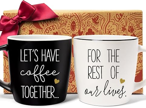 Lets Have Coffee Together Coffee Mug Set Gift for Couple, Ceramic Engagement Wedding Anniversary Mug Gifts for Couple, Bride and Groom Newlywed Bridal Shower, Mr and Mrs, Valentines Gifts-21
