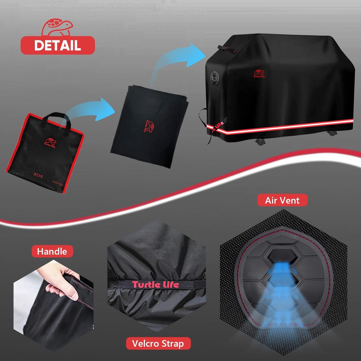 Turtle Life BBQ Grill Cover, 76-83 Inch Adjustable Heavy Duty Waterproof 6 or More Burner Barbecue Gas Grill Covers for Weber Summit Series Royal Gourmet MG Series, Black