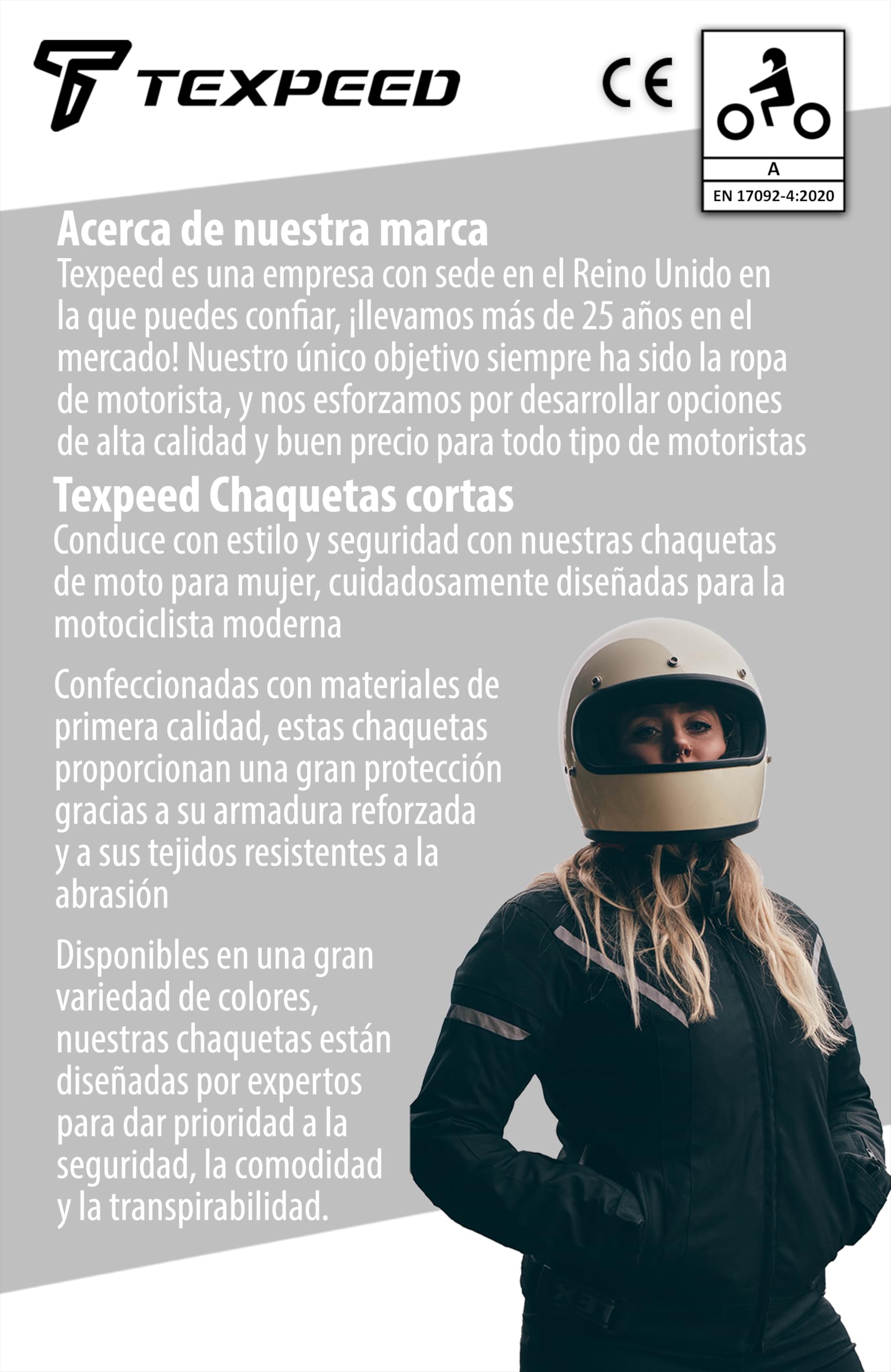 Texpeed Chaqueta de moto para mujer con protectores - Abrigo impermeable para mujer en tejido Cordura con armadura de moto (EN 1621-1)